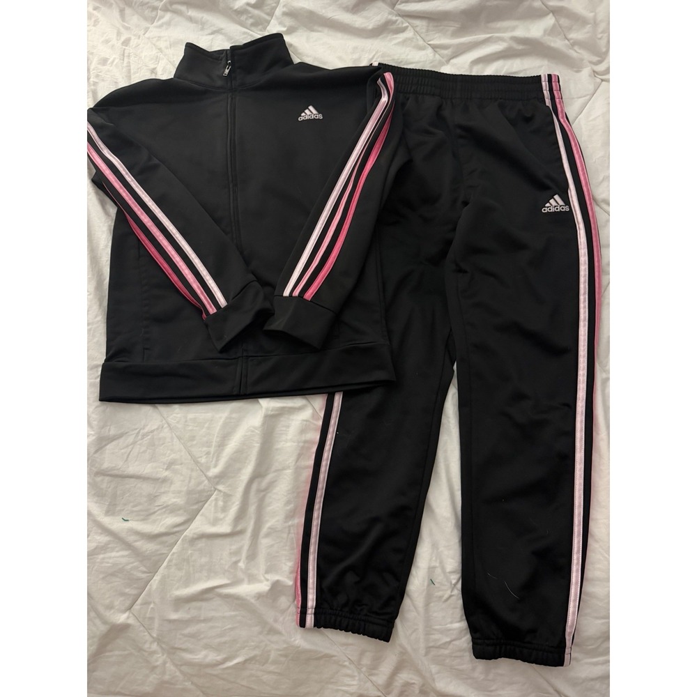 adidas girls Black & Pink Tracksuit Set 2-Piece Track Jacket & Pants S Small